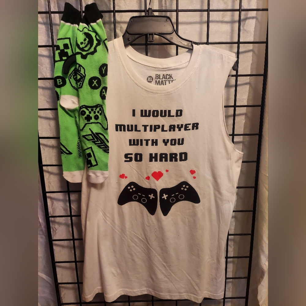 White Gaming Tank Top.  Socks sold seperately.